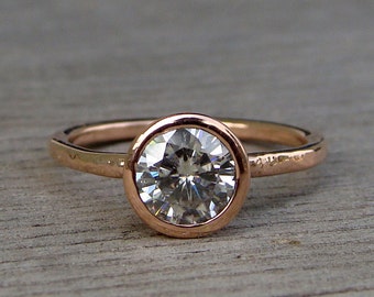 Rose Gold Engagement Ring - Forever One G-H-I Moissanite and Recycled 14k Rose Gold, Made to Order - Eco-Friendly Diamond Alternative