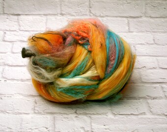 Fiber Batt, Art Batt, Fiber Art Batt for Spinning or Felting- "Just Peachy", 4 ounces