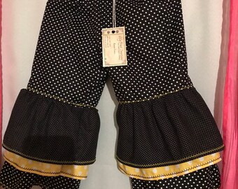 Black Yellow Polka Dotted Ruffled Pants