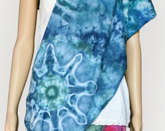 Infinity Scarf-Cotton Jersey Scarf-Tie Dye Scarf-Indigo Blue and Kingfisher Blue