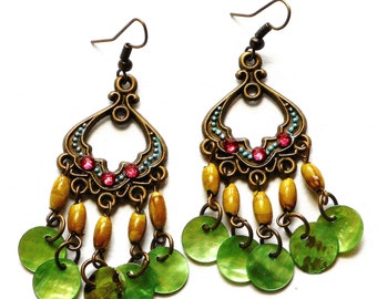 Boho Chandelier Earrings Colorful Bohemian Hippie Indian Shell Jewelry FREE SHIPPING