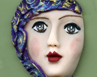 Polymer Clay One of a Kind Detailed Face Cab with texture Un Drilled NFH 2