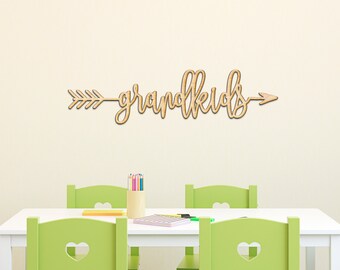 Grandkids Arrow Wood Sign - Wood Sign Art, Wooden Sign, Laser Cut Wood, Wood Decor, Art Room Sign, Livingroom Sign, Rustic Gallery Wall Sign