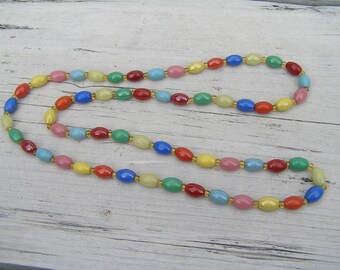 Necklace 30 Inch in multi color stones, Natural Retro, Boho Jewelry.