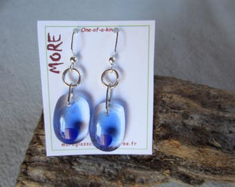 Light blue and Navy Blue transparent fused glass earrings