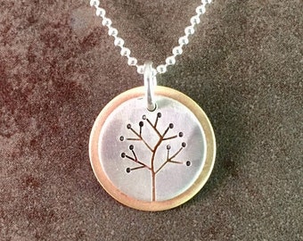 25% Off Tree Sterling Silver Bronze Hand Cut Mixed Metal Woodland Nature Necklace Pendant