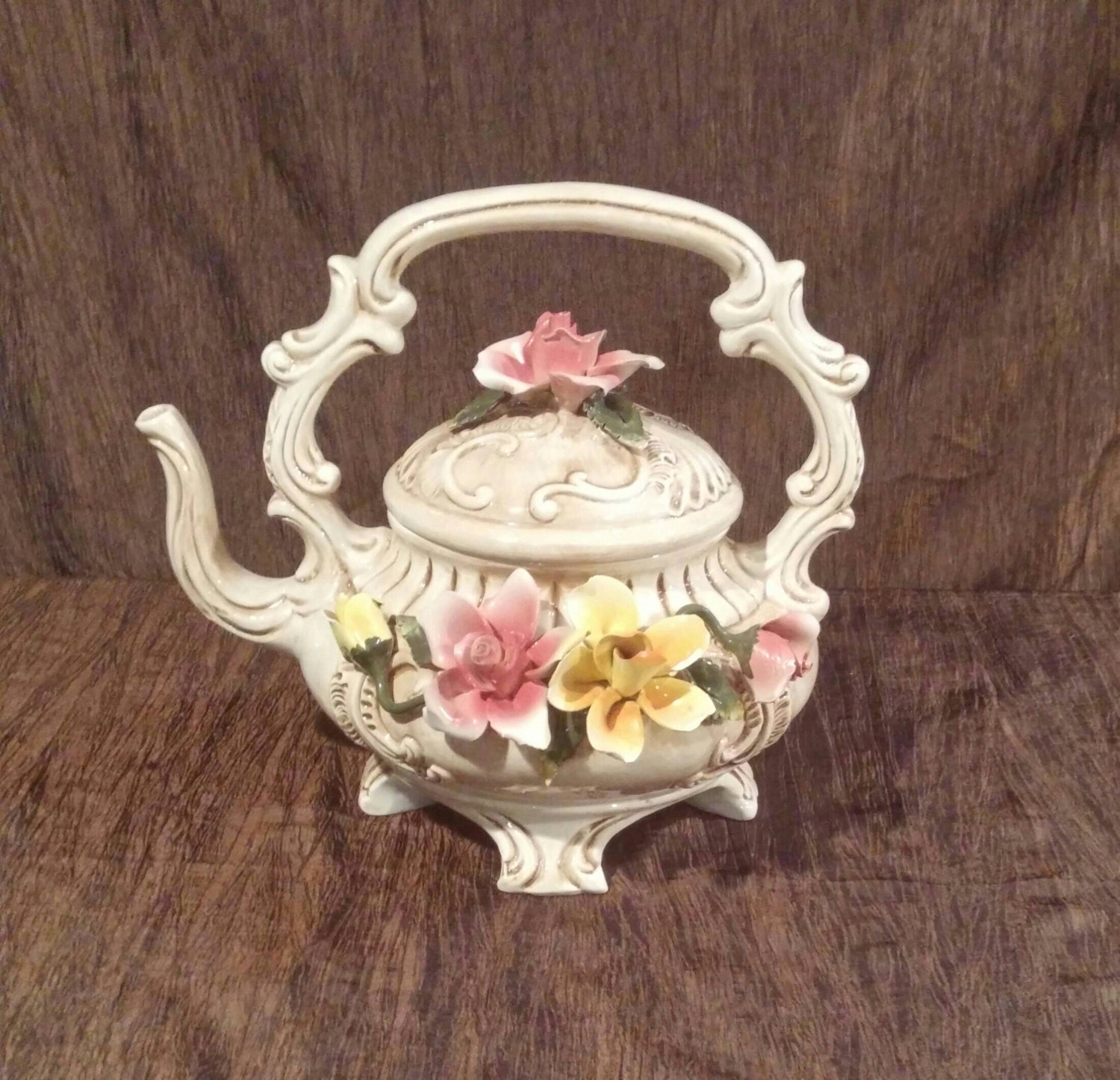 Large vintage Capodimonte porcelain teapot free shipping