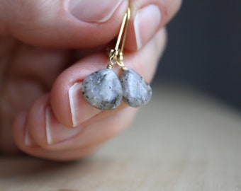 White Quartz Earrings Gold . Sesame Quartz Crystal Earrings Dangle . Lever Back Earrings 14k Gold Fill