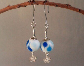 April Showers EARRINGS, lampwork glass and silver