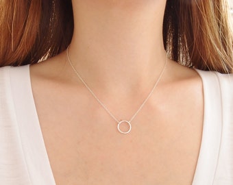 Silver Circle Necklace, Sterling Silver Ring Necklace, Geometric Necklace, Simple Dainty Necklace, Delicate Necklace, Layering Necklace