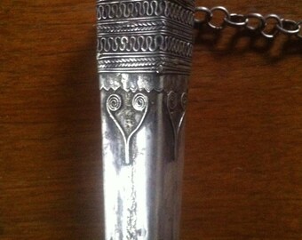 North Thai Laos hilltribe silver stash hairstick, Hmong (?) tribe, tribal, hair jewelry, large ornament, stash hollow center, square pointed