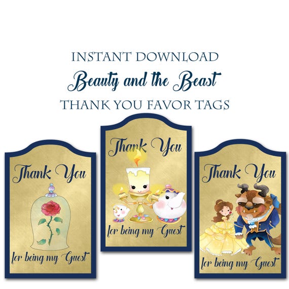 Beauty and the Beast Thank you Gift Tags Instant Download