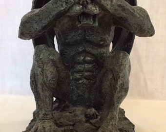 Vintage Gargoyle, Winged Gargoyle, See-no-evil Gargoyle, Sitting Gargoyle, Gothic Statue