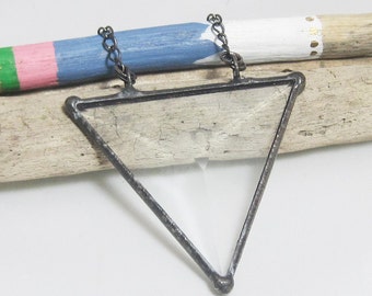 Geometric Pendant | Beveled Glass | Chain | Gift Under 50 | Eclectic Jewelry | Bohemian | Triangle | Eclectic | BOHO | Gypsy | Alchemy