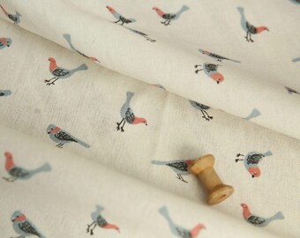 1 x coupon 50x140cm cotton linen blend fabric animal bird sewing