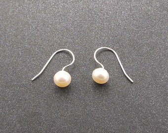 White Button Pearl Sterling Silver Earrings