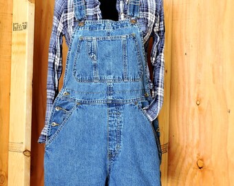 Overall shorts size S / 90s Old Navy denim bib shortalls overalls / medium wash jean bib shorts