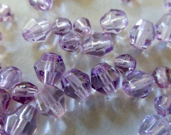 Vintage Transluscent Lilac Faceted Fire Polished Crystal Bicone Beads 6mm or 4mm