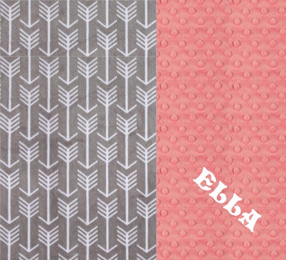 Personalized Baby Girl Blanket, Coral Arrow Minky Baby Blanket Girl, Coral Gray Arrow Baby Blanket - Stroller Blanket - New Baby Gift