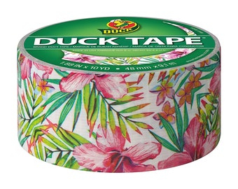 Tropical Flowers Duct Tape, 1.88" (48mm) x 10 Yards (9 Meters) Decorations, Gift Wrapping, Planners, Scrapbooking, Card Making, Embossing