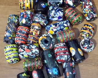 Large Glass Lamp work Beads, Mixed OP with shiny finish, 28 beads assorted sizes with 4-5mm hole over 10 oz. of beads