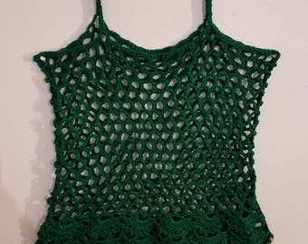 Green Crochet Fishnet Tank Top