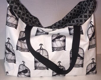 Reusable shopping bag, washable grocery bag, reversible shopping tote, cotton beach bag