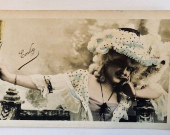 Vintage French Postcard-Emily- Edwardian Actress /Theatre/Music Hall/ Unposted/hand tinted c1905