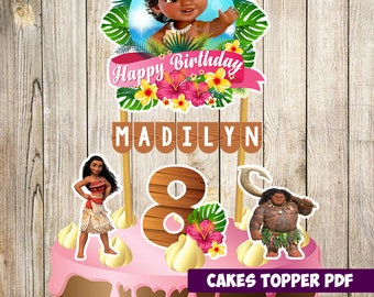 Moana Cake Topper, Moana Birthday, Moana Party, Moana Banderin, Custom and Printable Topper, Moana birthday