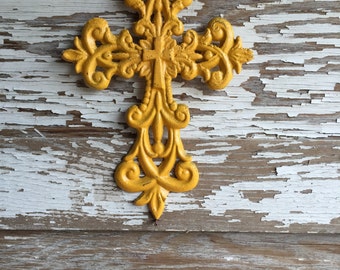 Yellow Cast Iron Wall Cross - #154