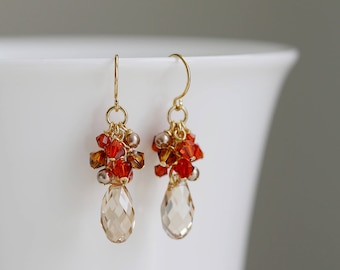 Golden Shadow Swarovski Crystal Drops Cluster Earrings