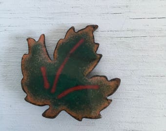 Enamel and copper maple leaf brooch 1960s vintage pin