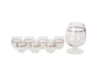 Vintage Silver Dorothy Thorpe Roly Poly Pitcher Decanter and Whiskey Shot Glass Set of 7
