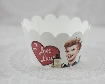 I Love Lucy, I Love Lucy birthday decorations,I Love Lucy Cupcake Wrapper, I Love Lucy birthday themed ,Set of 12