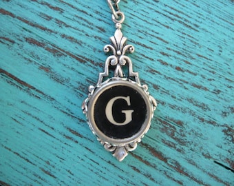 Typewriter Key Jewelry Initial Necklace Letter G - Typewriter Charm