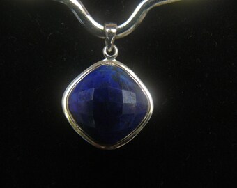 Elegant Custom Facet Cut Lapis Lazuli Sterling Silver Pendant
