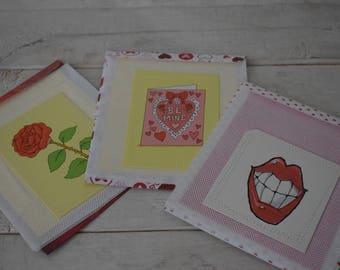 Set of 3 Handmade Love Note Cards and envelopes/ Valentines set / Gift set/ Stationery