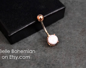 Belly Button Ring Fire Opal White Opal Rose Gold Fiery White Opal Opal Belly Ring Opal Belly Jewelry Navel Ring