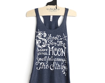 SALE Small -Tri-Blend Navy Racerback Tank with Shoot for the Moon Screen Print