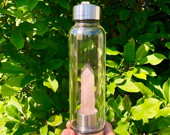 Crystal Water Bottle, 100% natural crystal points, gemstone water bottle, crystal elixer water bottle, glass water bottle
