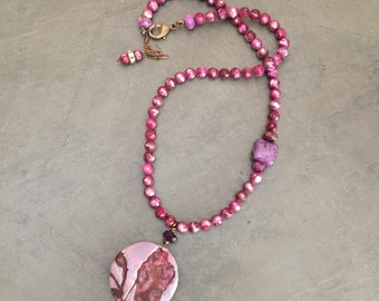 LIFE is MAUVELOUS POPPY Mauve poppy and Pearl Necklace