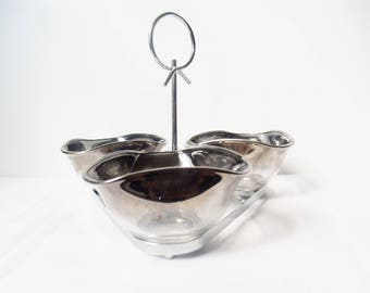 Silver Ombre Queens Lusterware Silver Relish/Appetizer Bowls Caddy Mercury Glass 50s Madmen Barware