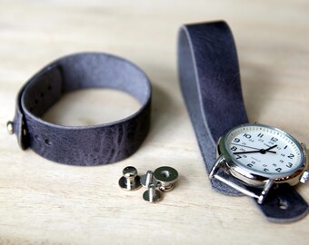 Leather watch strap for Timex Weekender - Horween Cascade Grey Vintage