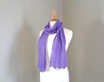 Violet Purple Cashmere Scarf, Mother's Day Gift, Super Light, Hand Knit, Long Lacy Wrap Scarf, Ladies Women, Fine Knit