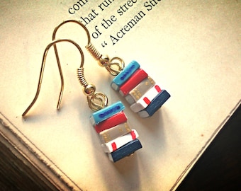 Stack of Books Earrings, Nautical Colours (Made to Order) - Book Jewelry by Coryographies