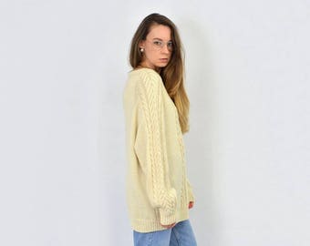 Beige oversized sweater Fisherman cream vintage chunky pullover XL/XXL