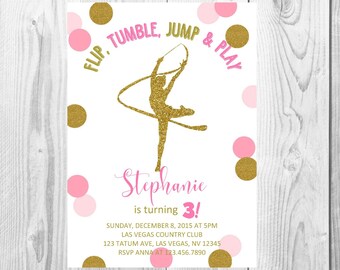 Gymnastics Invitation - Gymnast Birthday Party Invitation - Birthday Party Invite - Digital - Personalized Customized
