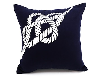 Nautical Rope Pillow Cover, White Rope Embroidery Navy Blue Pillow, Nautical Pillow, Sailing Decor, Decorative Pillow, Navy Cushion Cover