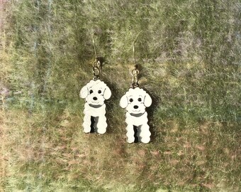 White Poodle earrings.