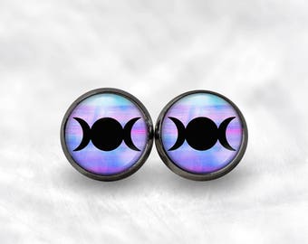 Black Triple Moon Stud Earrings. Black Moon Earrings Moon Jewelry Half Moon Pastel Grunge Earrings Pastel Goth Jewelry Occult Earrings